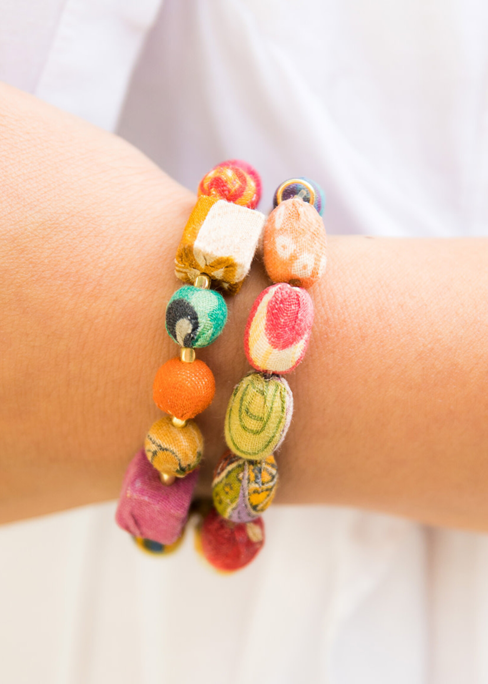 Kantha mixed beads set of stretch bracelet