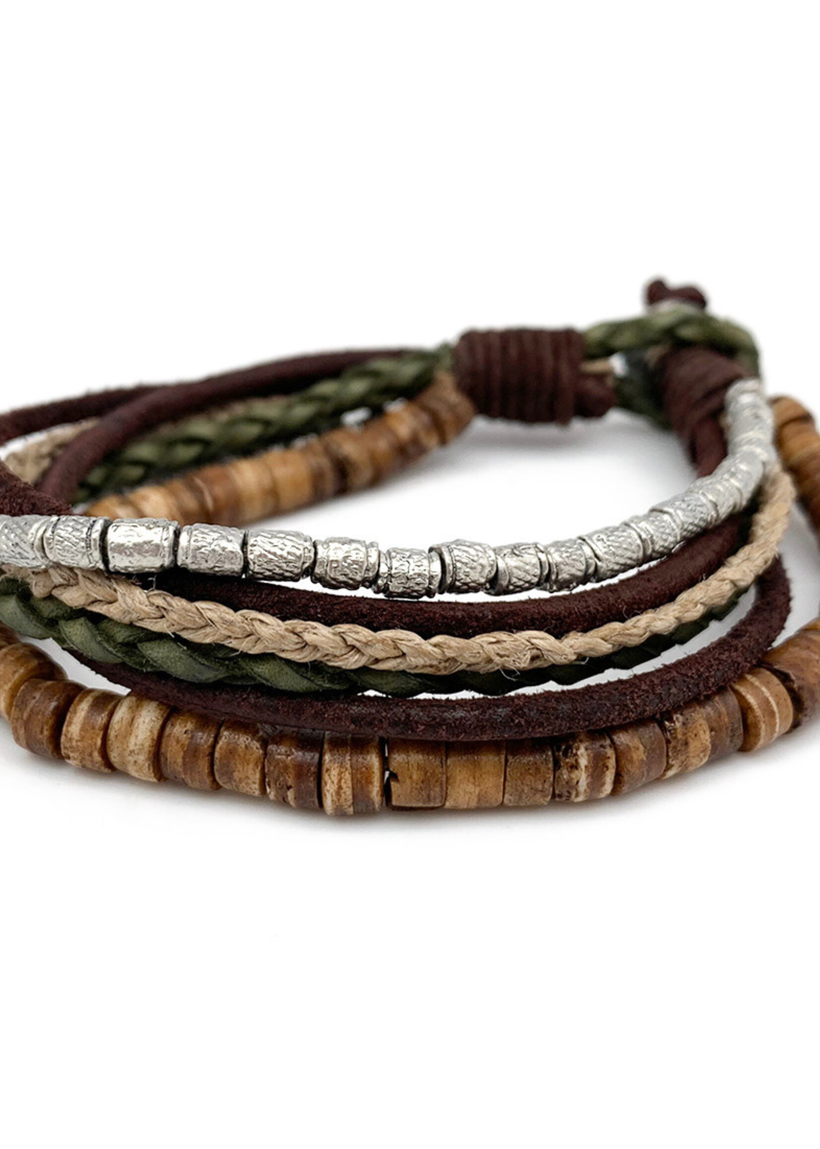 Aadi Wood/Leather/Jute/Metal Men’s Bracelet