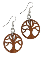 Tree of life dangle wood earrings