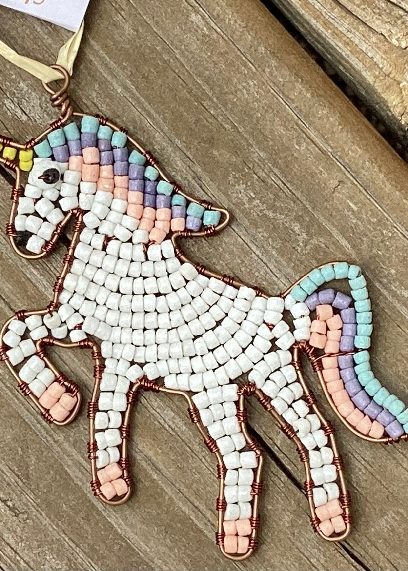 Global Mamas TS beaded ornament white unicorn