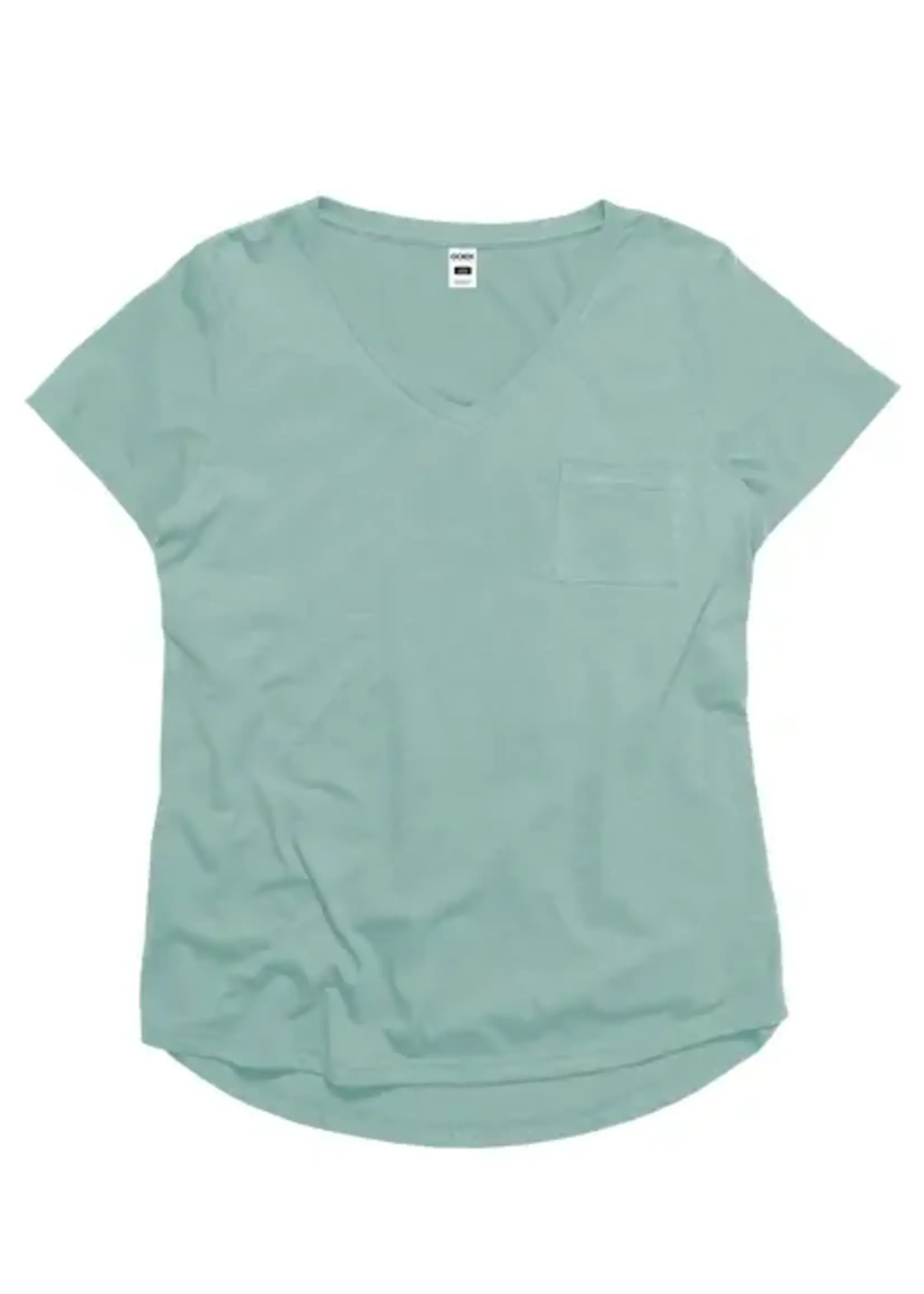 GOEX Drop Hem V-Neck Pocket Tee - Sage - M