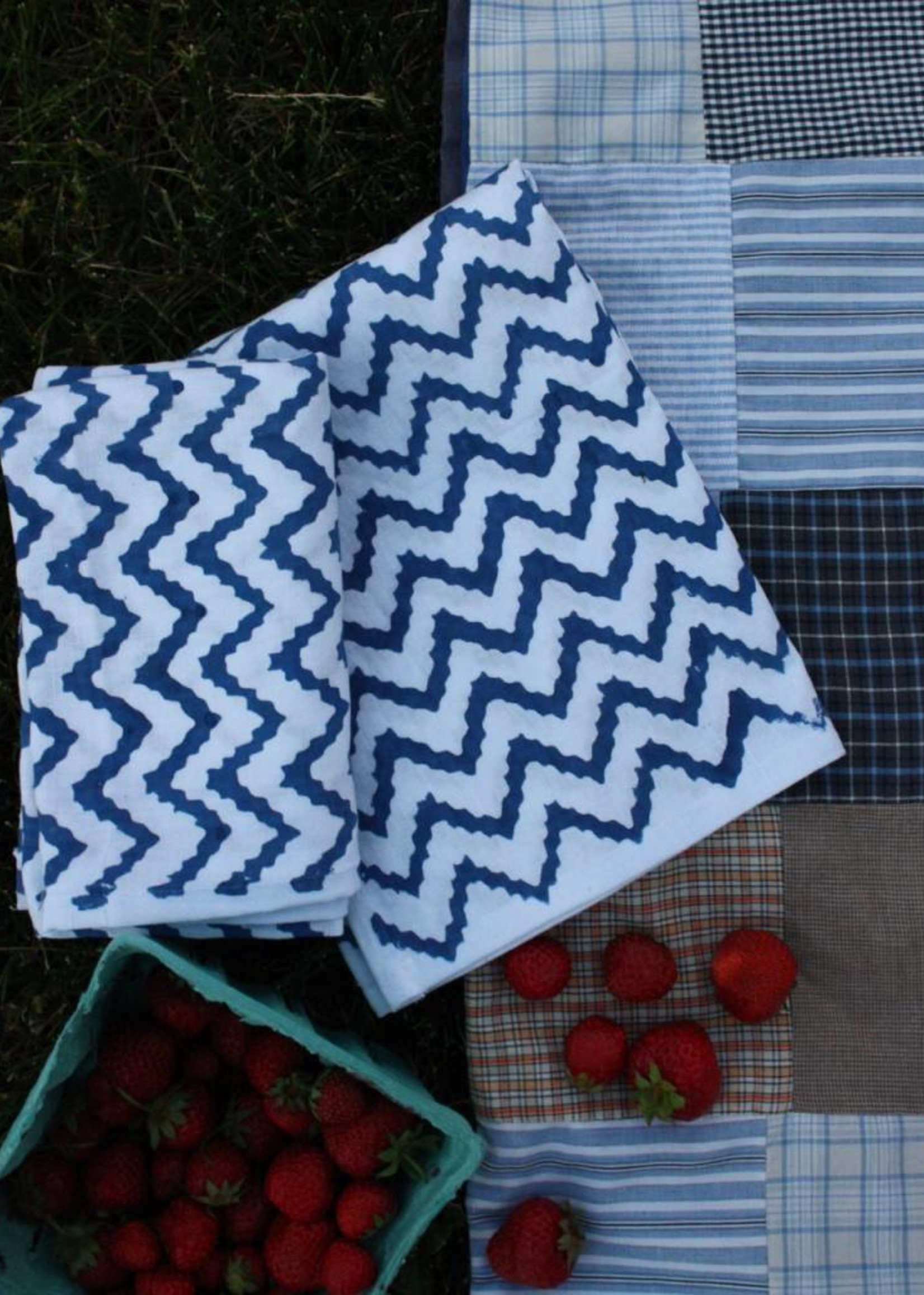 Liz Alig Blue Zig-Zag Printed Towels