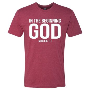 In the Beginning God Shirt Crimson YM