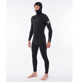 Rip Curl Mens Dawn Patrol 5/4mm Hooded Chest Zip Wetsuit Black