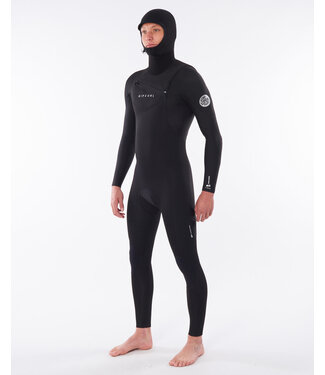 Rip Curl Mens Dawn Patrol 5/4mm Hooded Chest Zip Wetsuit Black