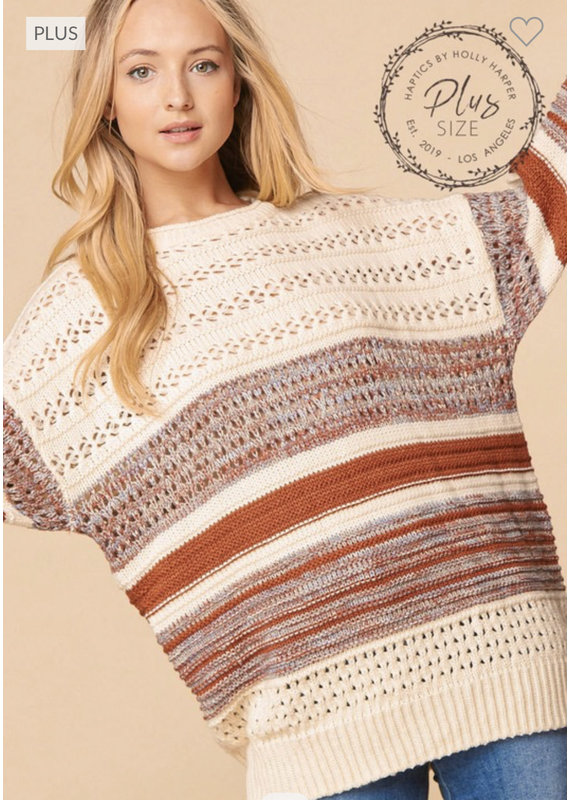 PODOS Textured Color Block Sweater Plus