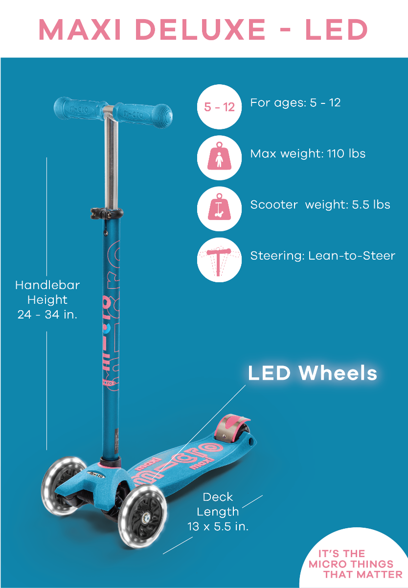Micro Maxi Deluxe Scooter with LED Wheels - Aqua