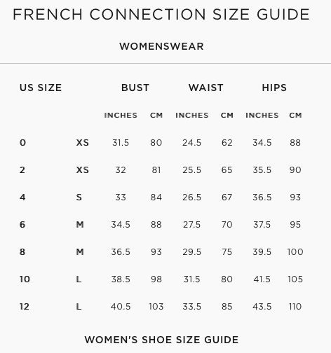 French Connection Swimwear Size Chart