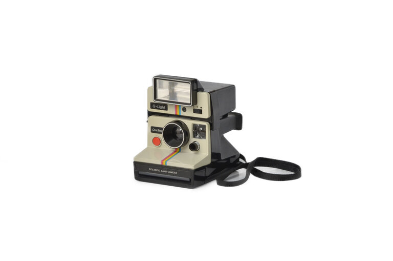 Vintage Polaroid One-Step Land Camera Rainbow Stripe with Q-Light Flash Attachment