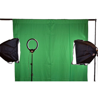 Complete Livestream Studio Lighting & Backdrop Kit - 6x9 Green Screen + Backdrop Stand, x2 Softbox Lights + Studio Bulbs & Stands, Ring Light