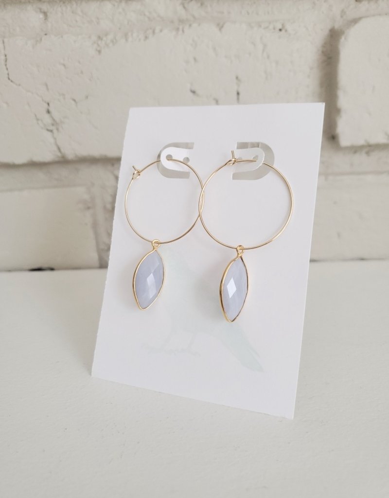 Dirty Bird Jewelry DB - Bezel Set Blue Lace Agate Faceted Teardrops on Gold Plated Hoops