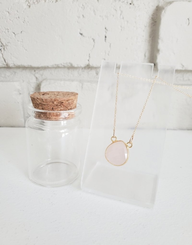 Dirty Bird Jewelry DB - 14K Gold Fill Chain with Rose Quartz Faceted Water Drop Connector Pendant