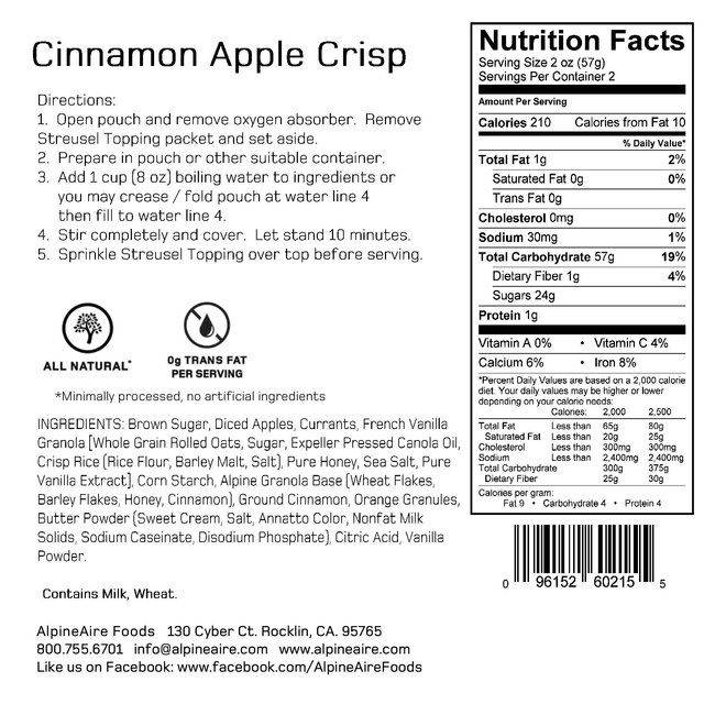 AlpineAire Foods Cinnamon Apple Crisp