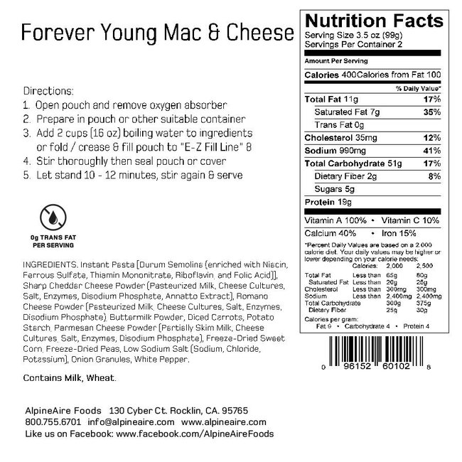 AlpineAire Foods Forever Young Mac & Cheese
