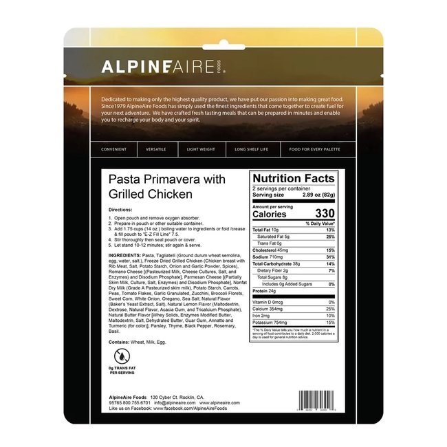 AlpineAire Foods Pasta Primavera with Grilled Chicken