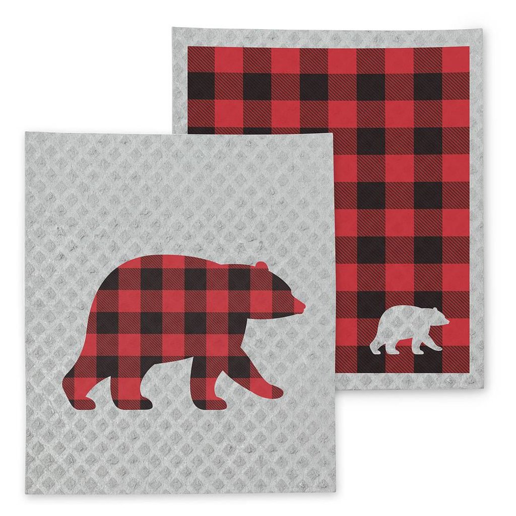 Bear & Check Swedish Dish Cloth Set of 2