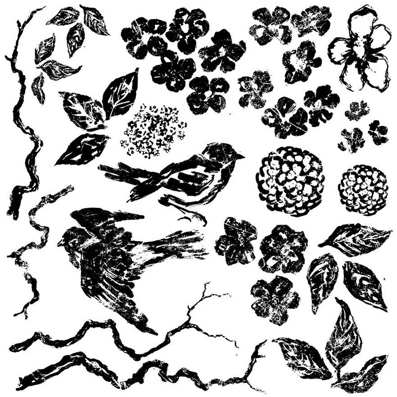 Iron Orchid Designs Birds Branches Blossoms Decor Stamp | Iron Orchid Designs (12"x12" Sheet)
