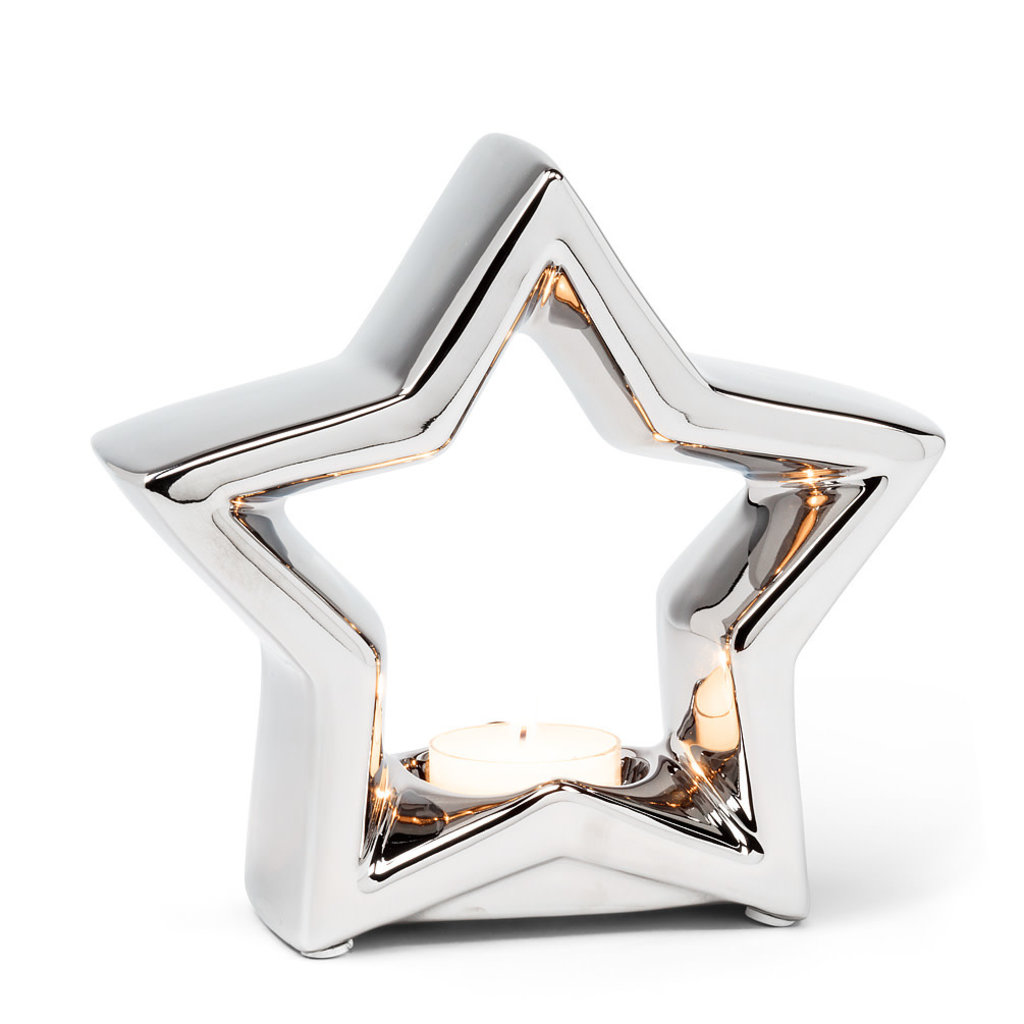 Silver Star Tealight Holder with Soy Wax Tealight - B18