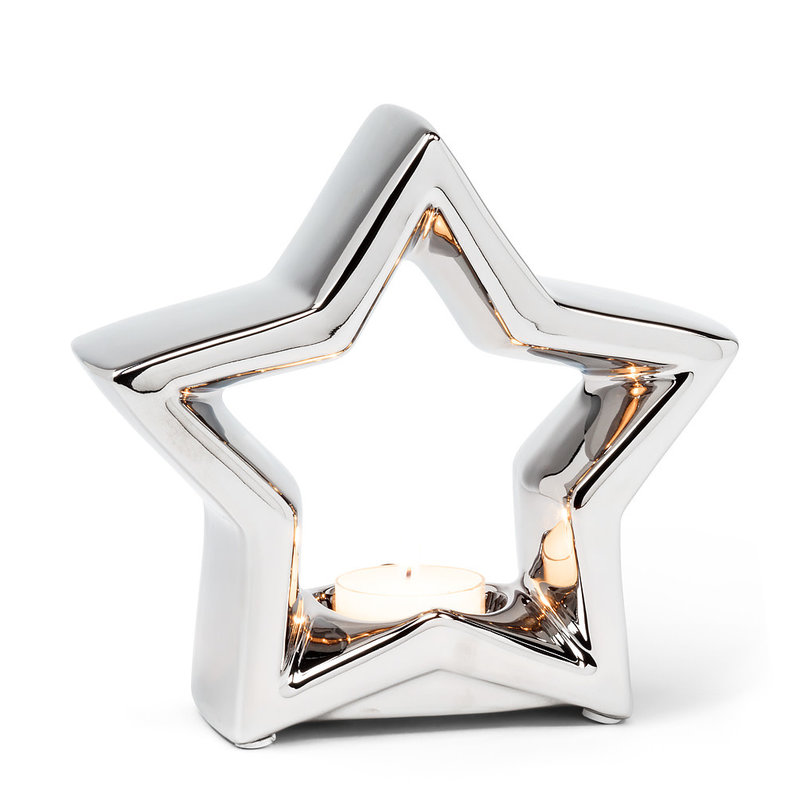 Silver Star Tealight Holder with Soy Wax Tealight - B18