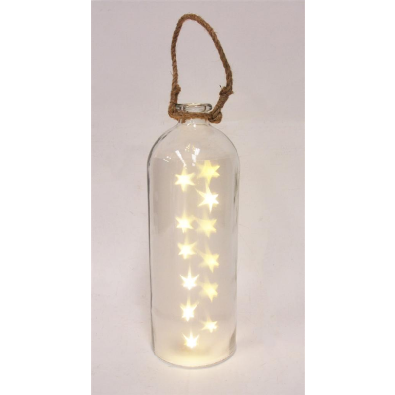 Clear Bottle Lantern with LED Star Lights White