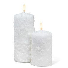 Large Snowy Pillar Candle - B18