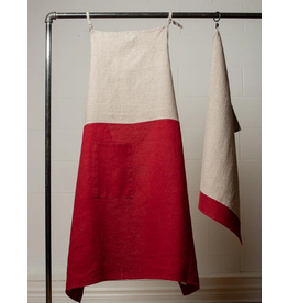Le Chef Linen Apron, Natural with Caliente Red