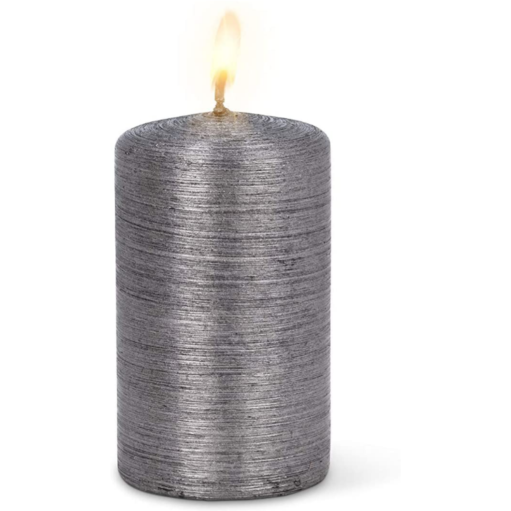 Medium Silver Textured Pillar Candle - B15