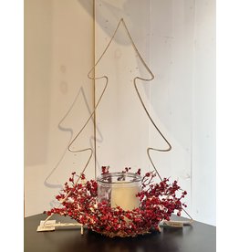 Tree Metal Framed Candle Holder with Snow Berry Wreath