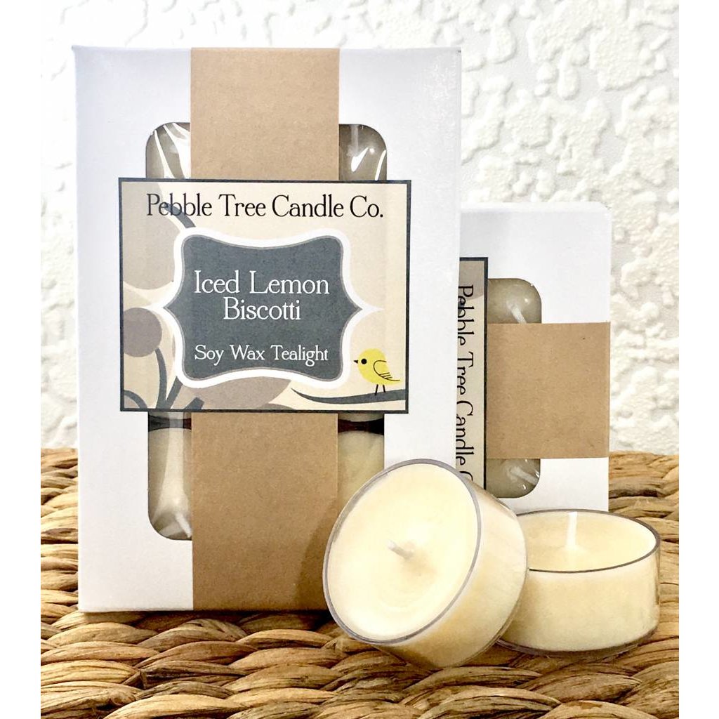 Pebble Tree Candle Co. Iced Lemon Biscotti - Soy Wax Tealight - Pack of 6