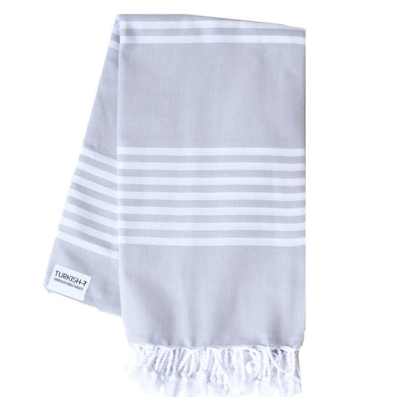 Alys Turkish Towel 39"x71" Light Grey with White Stripes