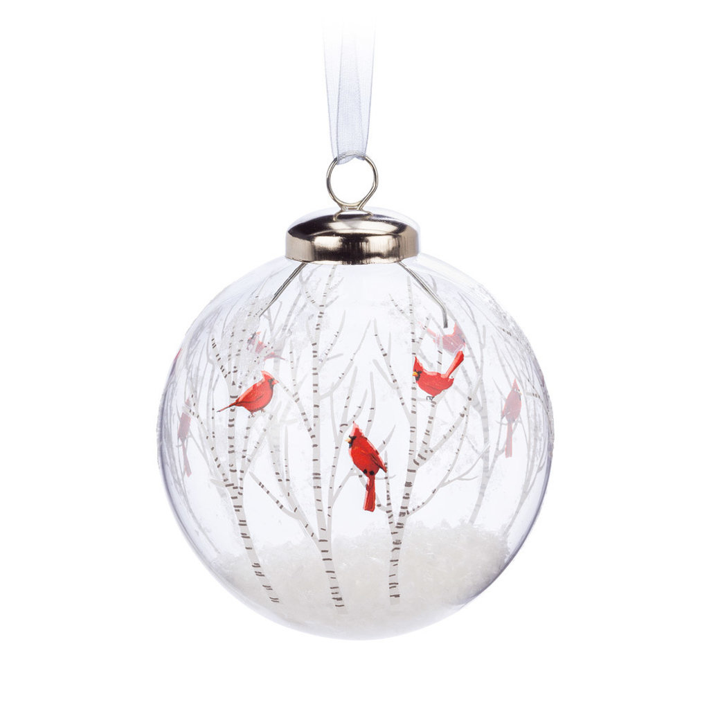Cardinal in Trees Glass Ball Ornament
