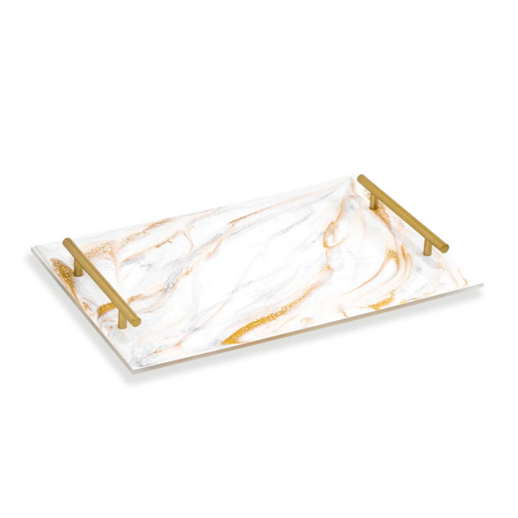 Resin Serving Trays with Handles Made in Canada | Gold, Grey and White