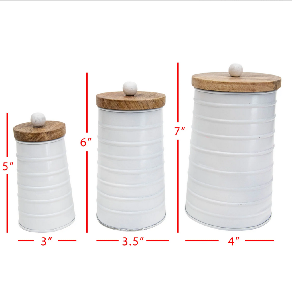Set of 3 Metal Canisters with Wood Lid