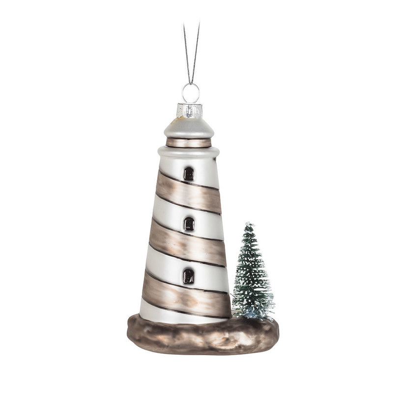 Lighthouse with Tree Glass Ornament