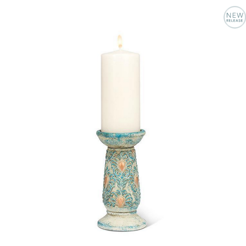 Turquoise & Gold Ornate Pillar Candle Holder