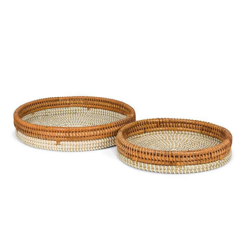 Rattan & Seagrass Rimmed Round Tray