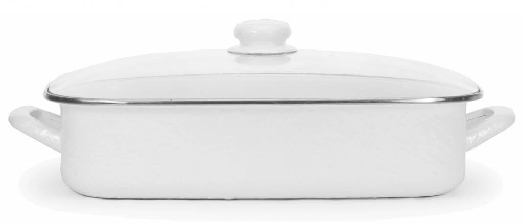 Enamelware 16 x 12/½ x 4 inch deep Lasagna Pan Grey Swirl with glass lid holds 10/½ quarts