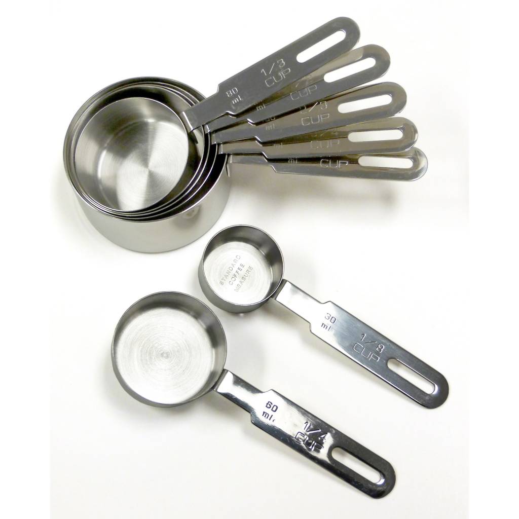 This Heavy Gauge 188 Stainless Steel Measuring Cup Set Has Long Rounded Handles In Cup Sizes 1 34 23 12 13 14 And 18 Cups This Heavy Gauge 188 Stainless Steel Measuring Cup Set Has Long Rounded Handles In Cup Sizes 1 34 23 12 13 14 And 18 Cups