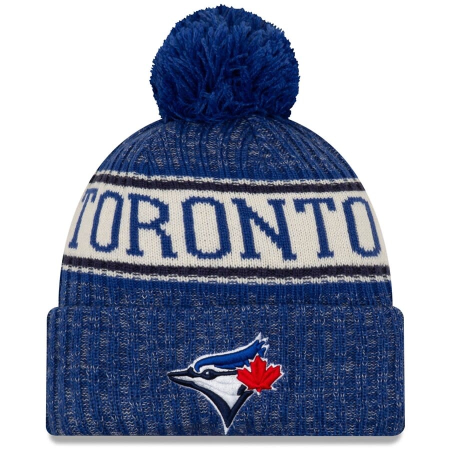 New Era Men's Toronto Blue Jays Royal Primary Logo Sport Cuffed Knit Hat with Pom