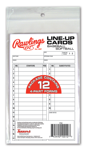 Rawlings System-17 Lineup cards refillpack baseball or softball 17LU