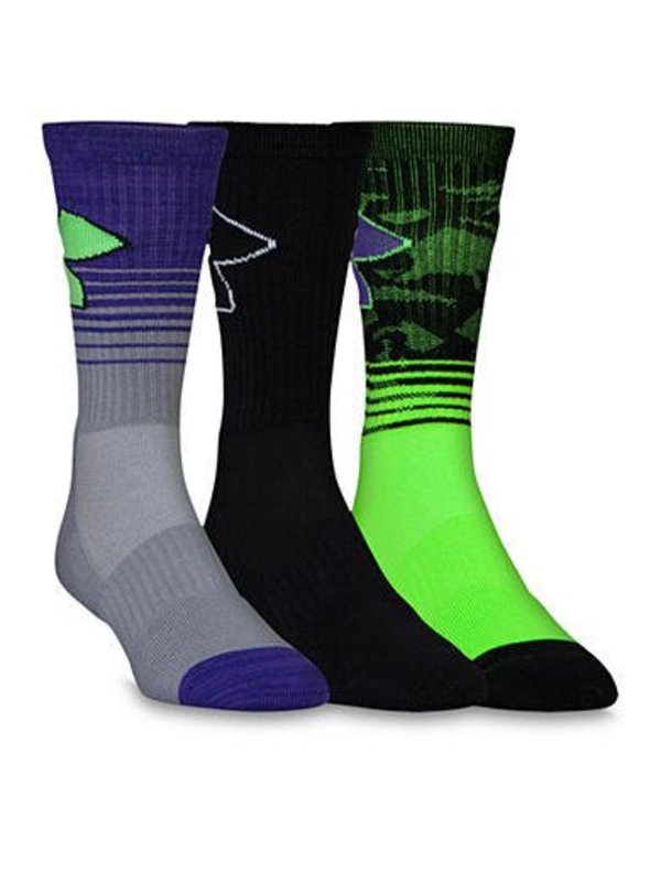 Under Armour Under Armour Phenom Performance Socks (3pack)  Youth Large HyperGreen/Purple/Black 1-4