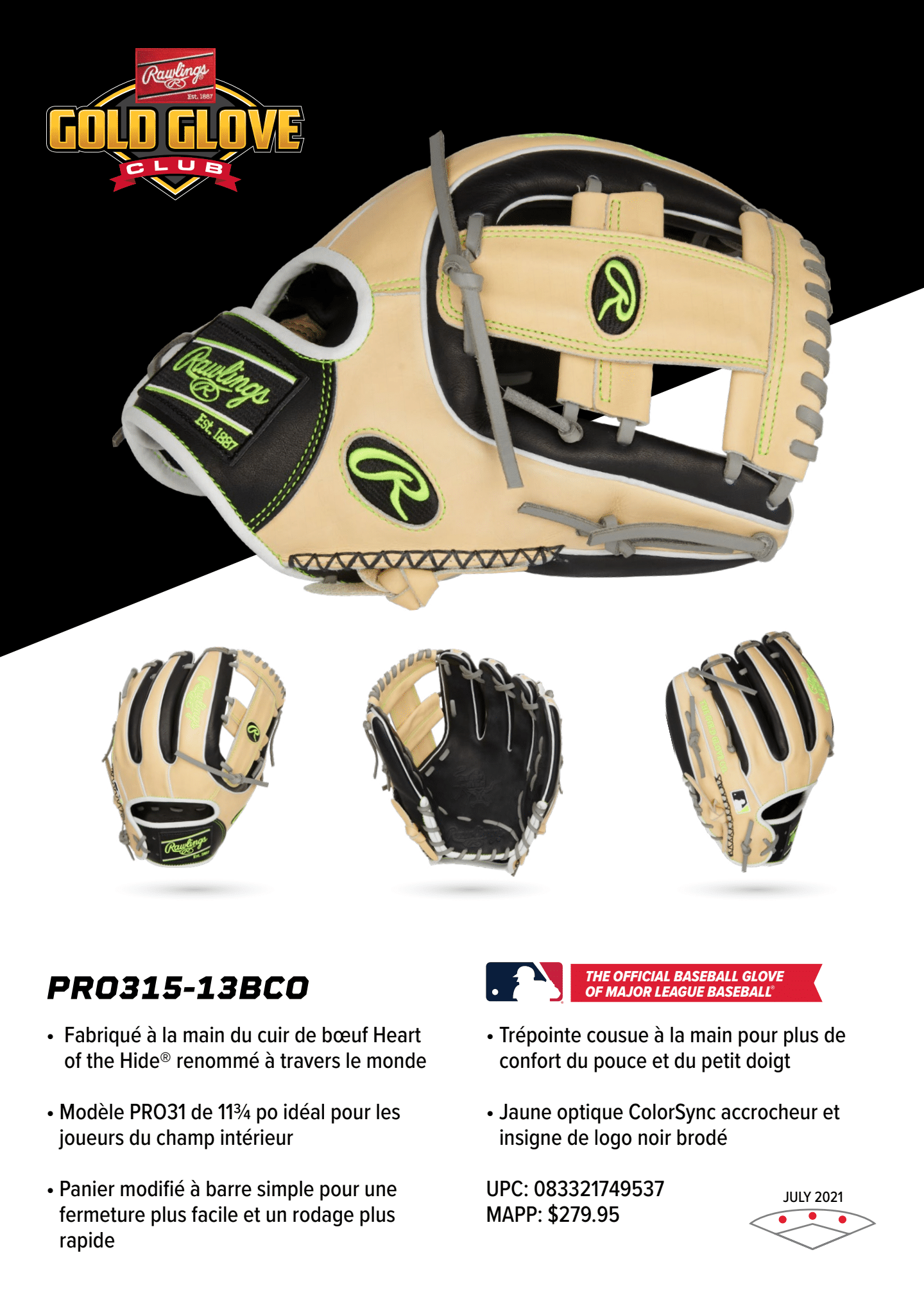 Rawlings Heart of the Hide 2021 July Glove of the Month PRO315-13BCO 11,75'' RHT