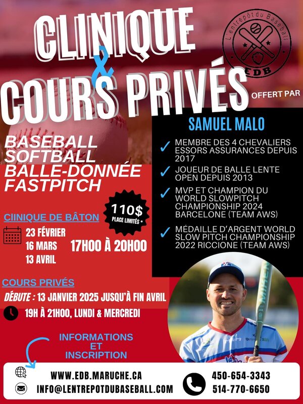 Clinique de baton softball - Hiver 2025 -  EDB avec Samuel Malo