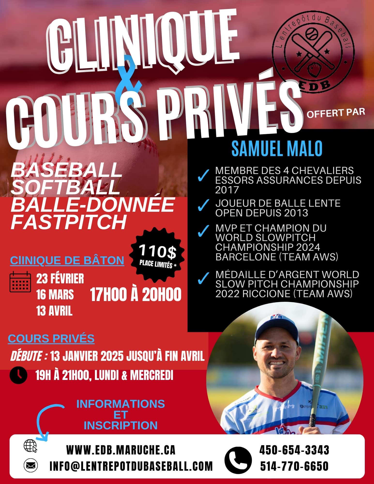 Clinique de baton softball - Hiver 2025 -  EDB avec Samuel Malo