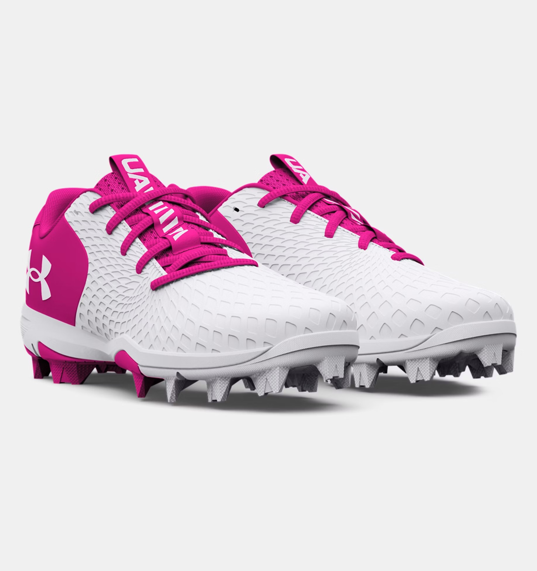 Under Armour Girls Glyde RM junior softball cleats white and pink-101