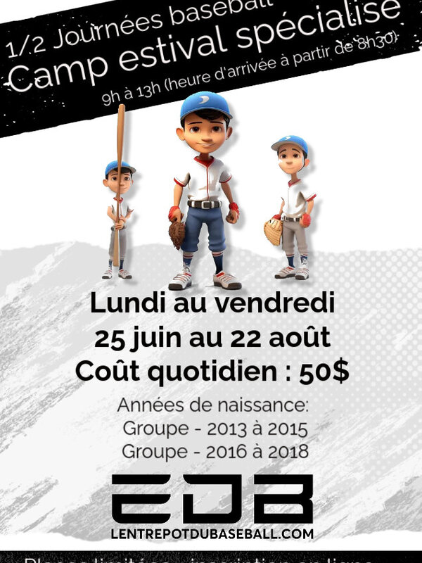 Camp estival spécialisé baseball - Format 1/2 Journées