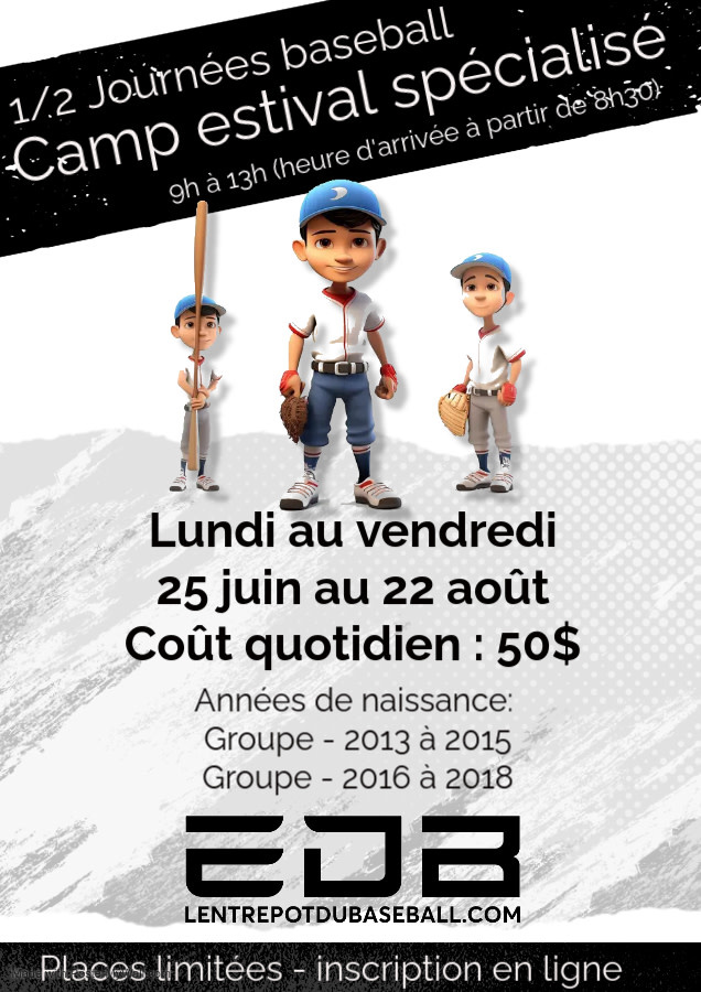 Camp estival spécialisé baseball - Format 1/2 Journées