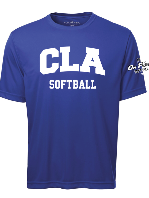 On Field T-Shirt OF dry fit Team 365 bleu royal  avec logo CLA softball en sérigraphie