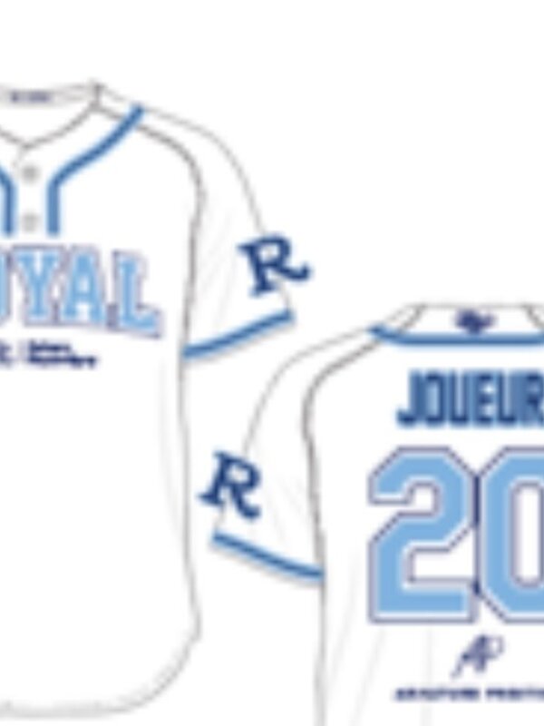 On Field Chandail 2 boutons sublimation Custom OF blanc Royal On Field softball