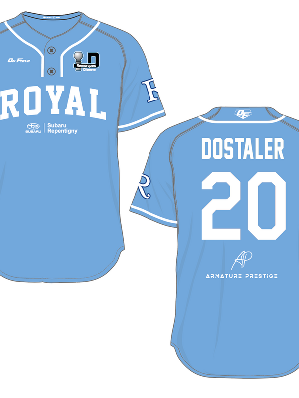 On Field Chandail 2 boutons sublimation Custom OF bleu poudre Royal On Field softball